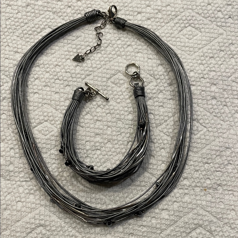 Silpada sterling silver gray leather, hematite necklace and bracelet.